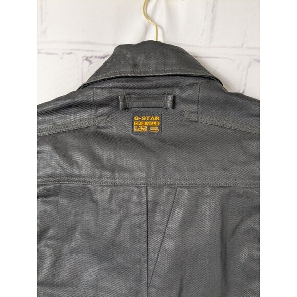 G STAR RAW Black Waxed Denim Jacket Biker Alt - Picture 3 of 15
